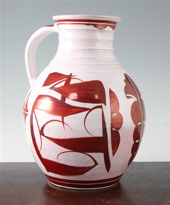 Alan Caiger-Smith MBE (born 1930). A large tin glaze lustre jug, 28cm